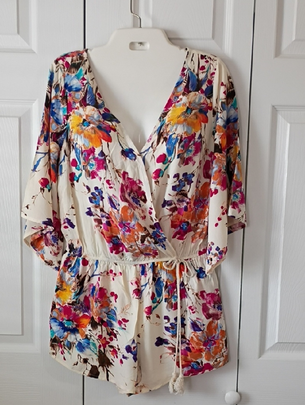 Umgee Floral Cream Romper with Multicolor Print